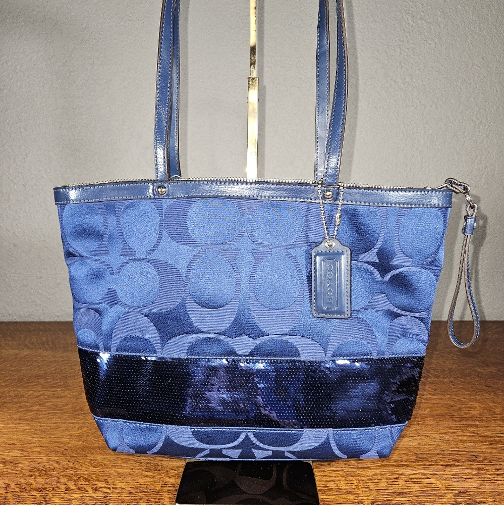 Coach Signature Sateen with Sequins Tote Bag NWT